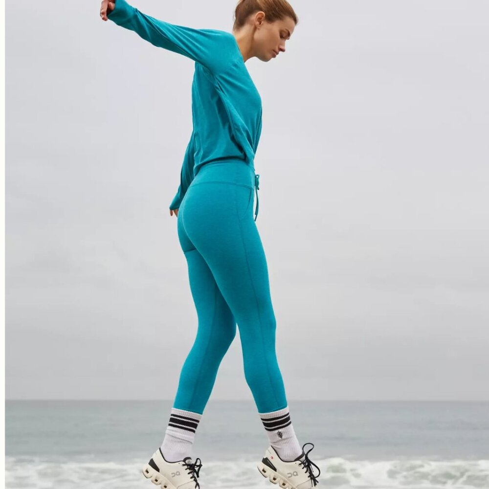 Beyond Yoga Spacedye Commuter Midi Leggings Size Medium Peacock Blue Heather Gym - Picture 1 of 14